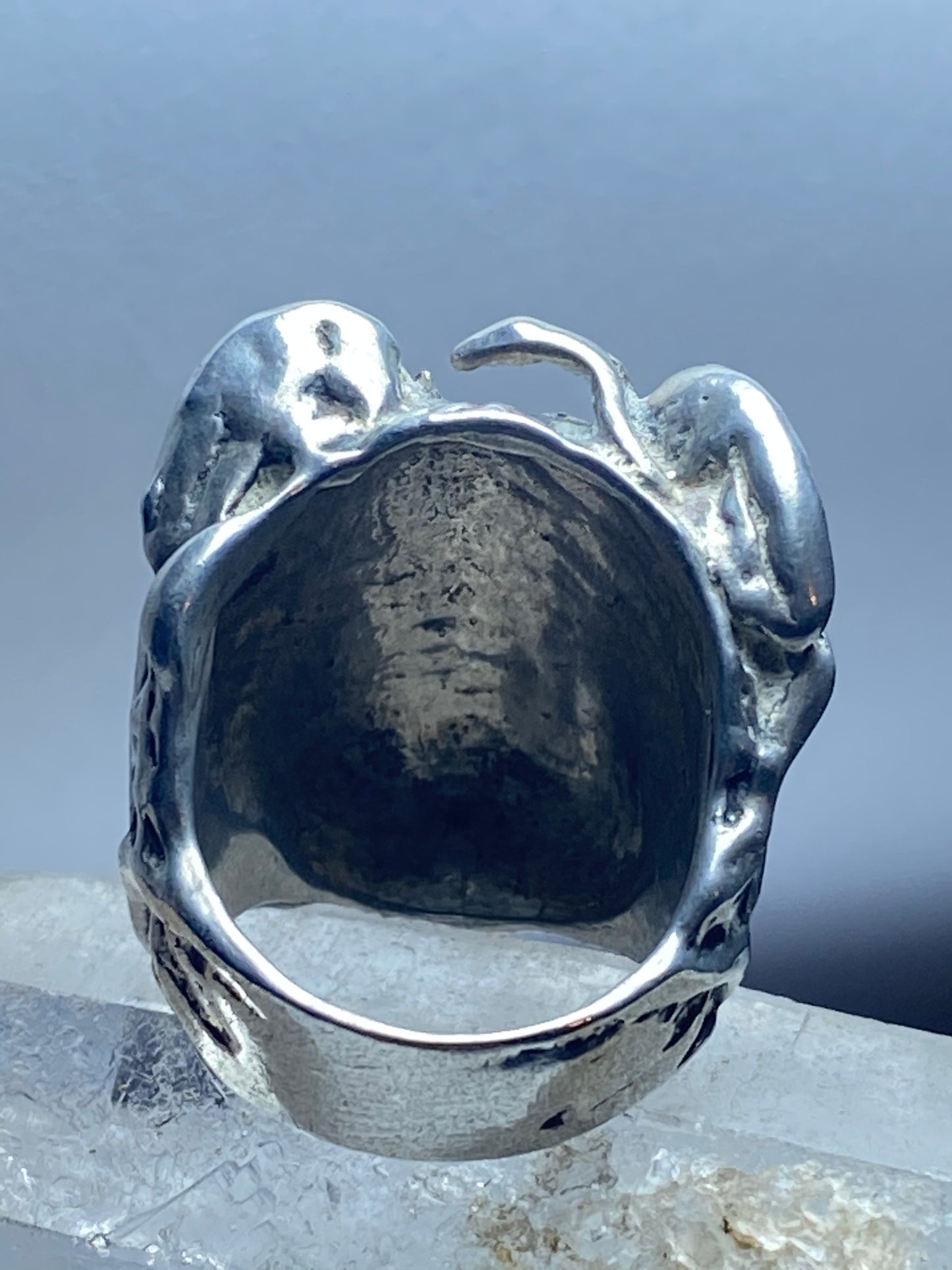 Classical Face ring size 4 with bird on head sterling silver