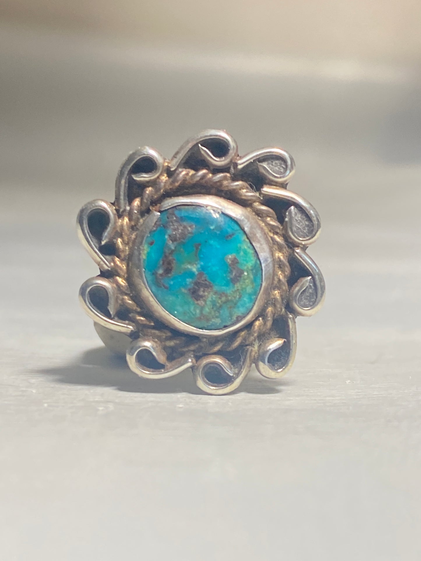 Turquoise ring round Navajo southwest sterling silver women girls