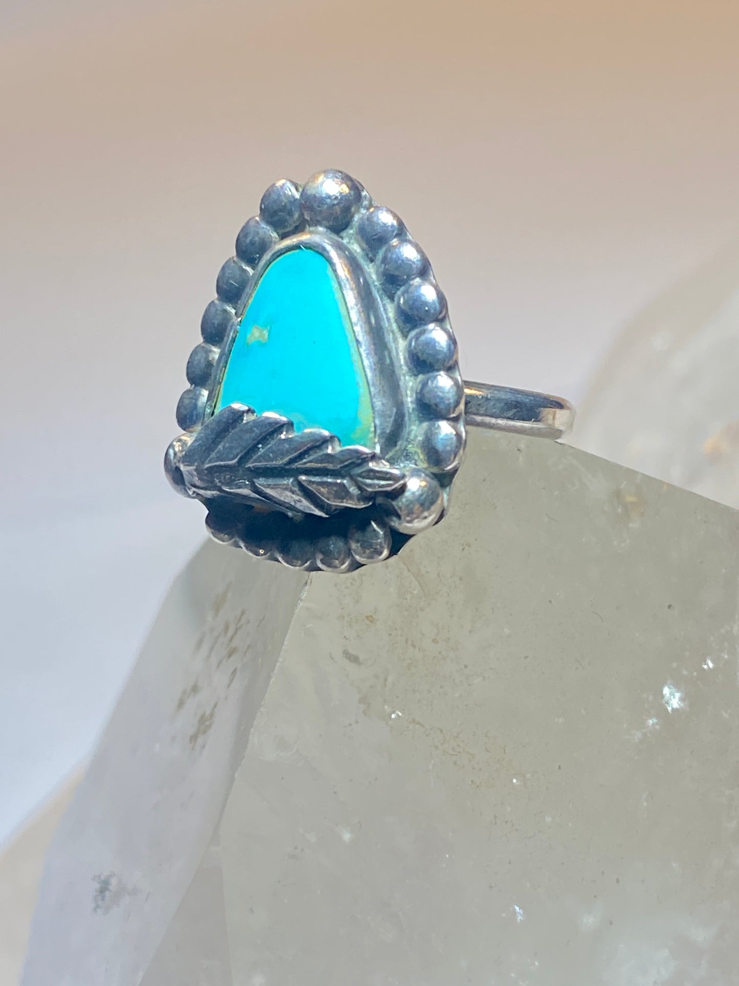 Turquoise ring size 6 feather Navajo southwest  sterling silver