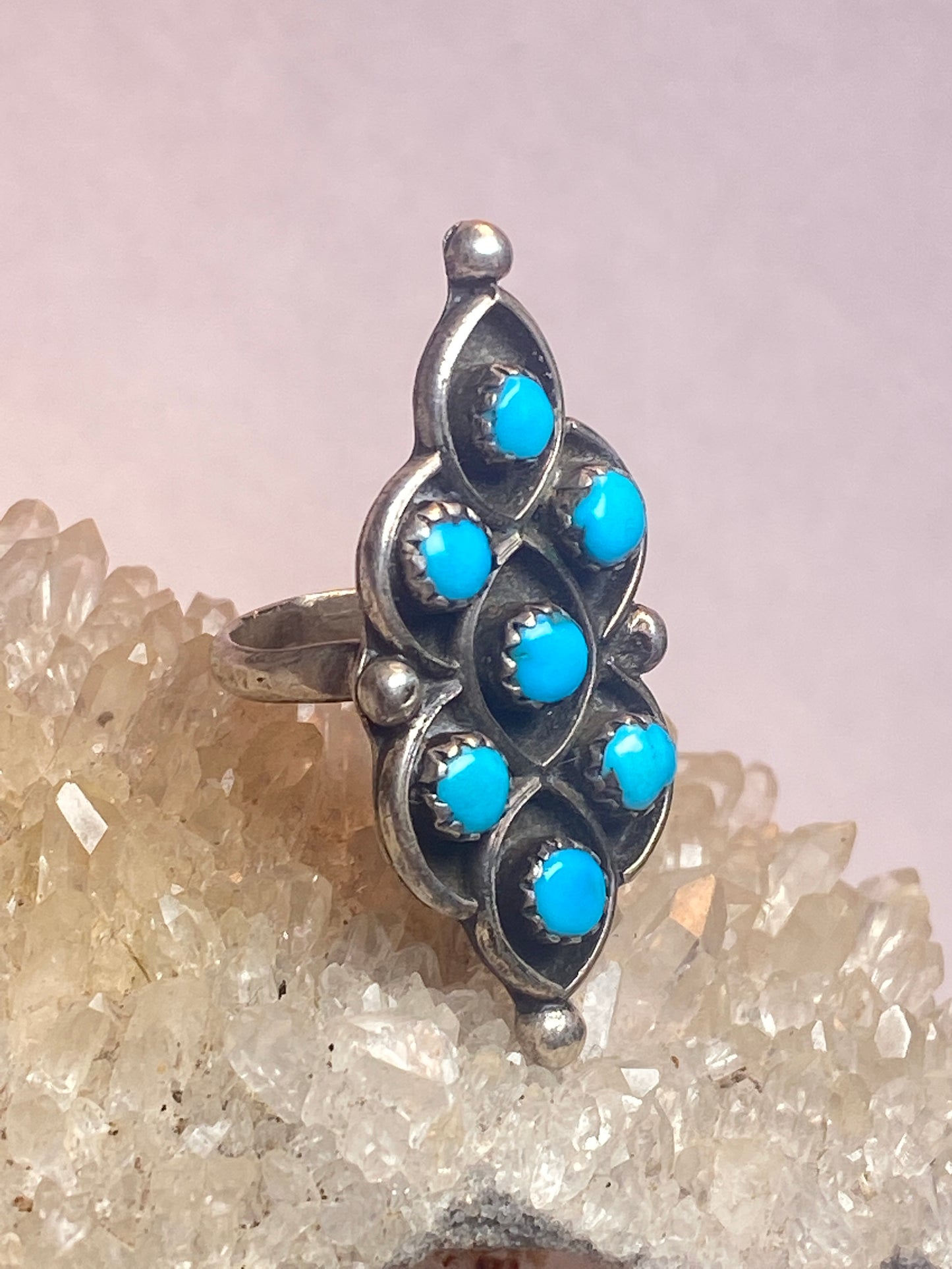 Turquoise ring size 4.50  Zuni long pinky petite point sterling silver women