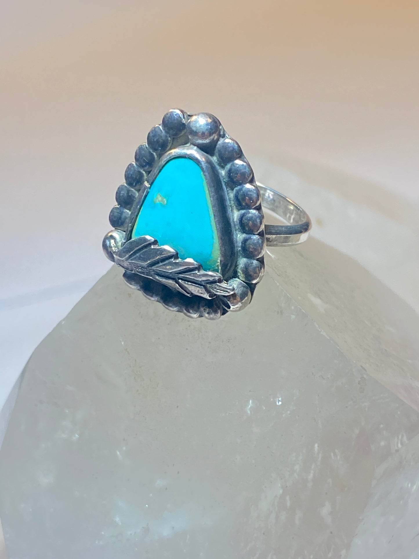 Turquoise ring size 6 feather Navajo southwest  sterling silver