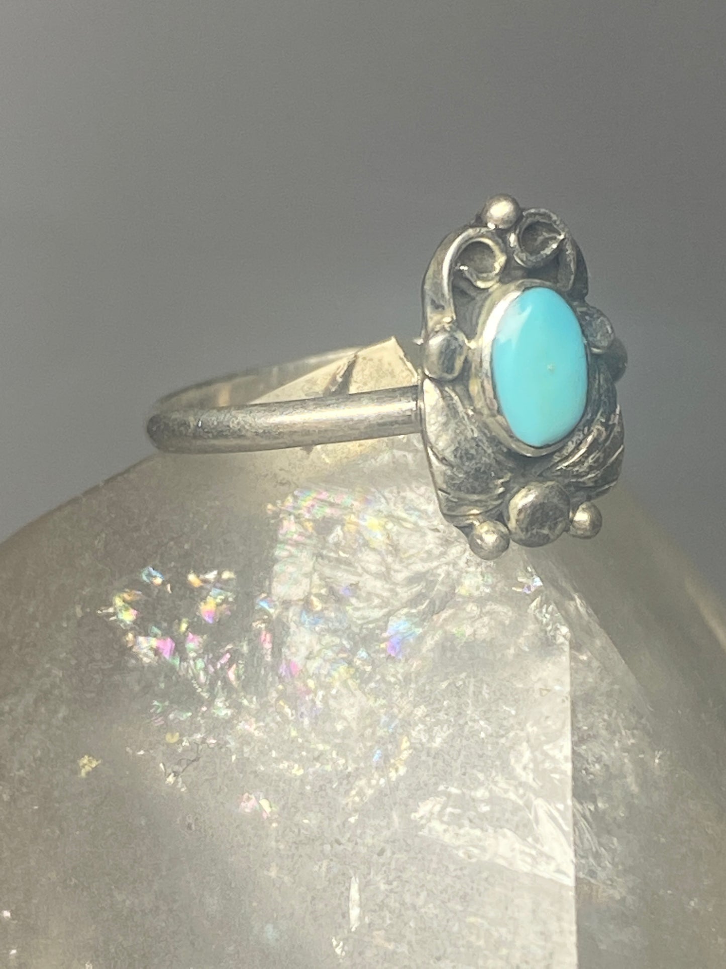 Turquoise ring leaves pinky band southwest sterling silver women girls