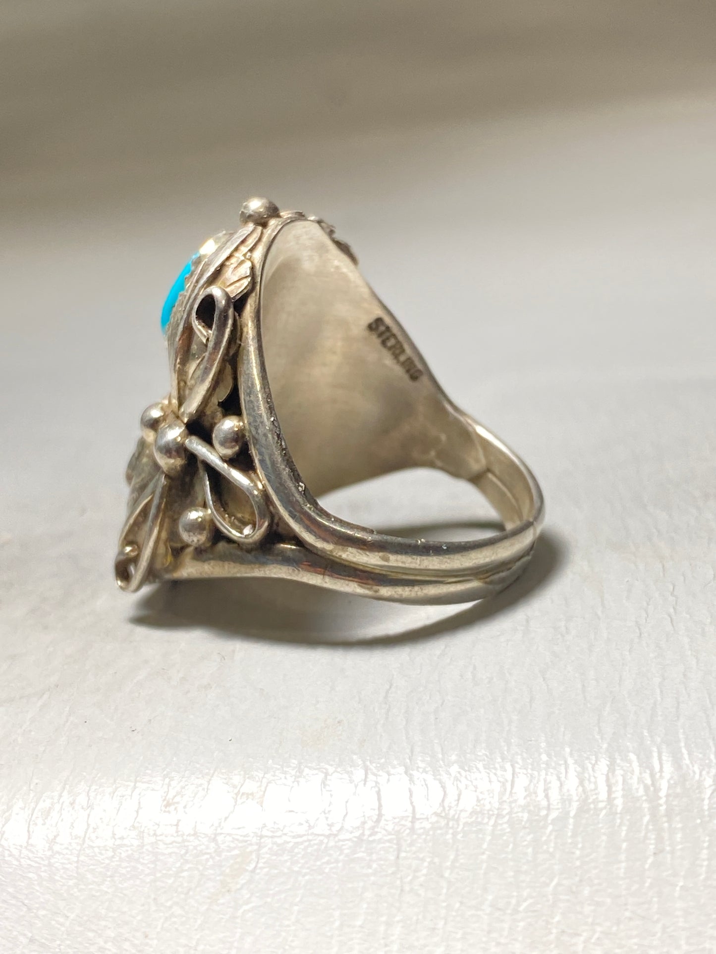 Turquoise ring coral Navajo southwest sterling silver women men