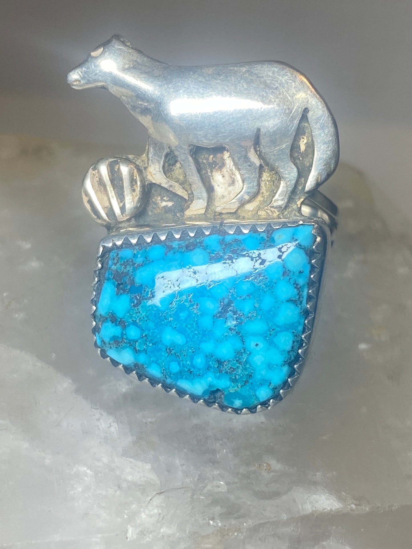 Turquoise ring wolf coyote southwest sterling silver women girls
