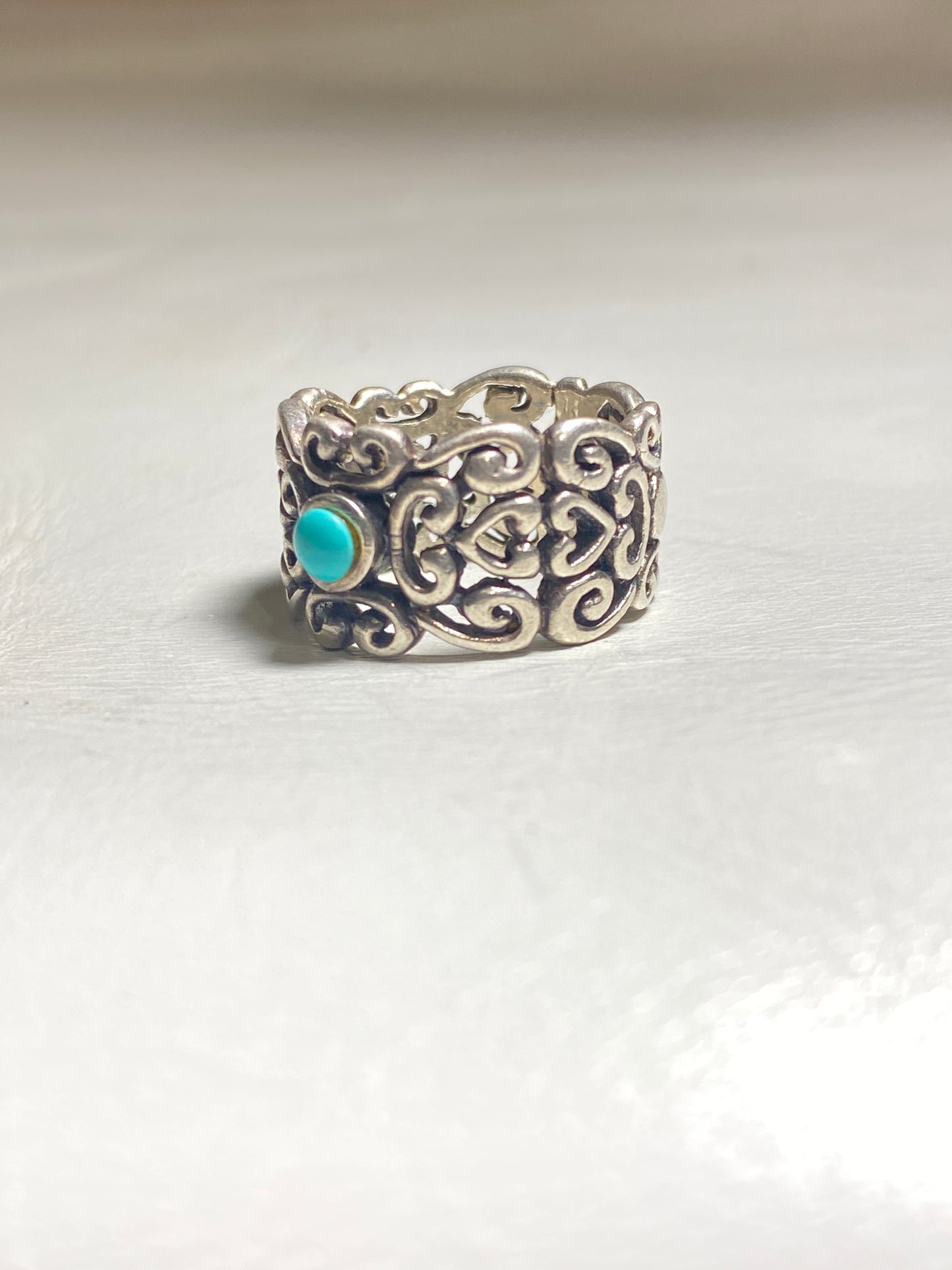 Turquoise ring heart band sterling silver women girls