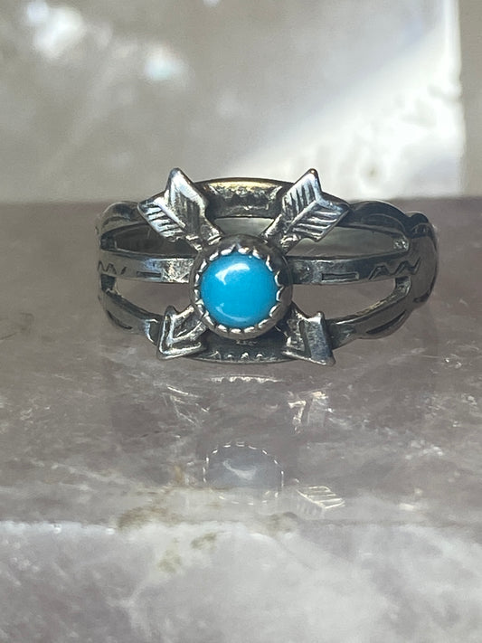 Turquoise ring crossed arrows pinky Navajo band sterling silver girls women
