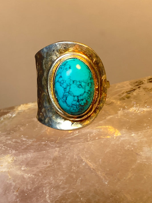 Turquoise ring spoon design sterling silver women girls
