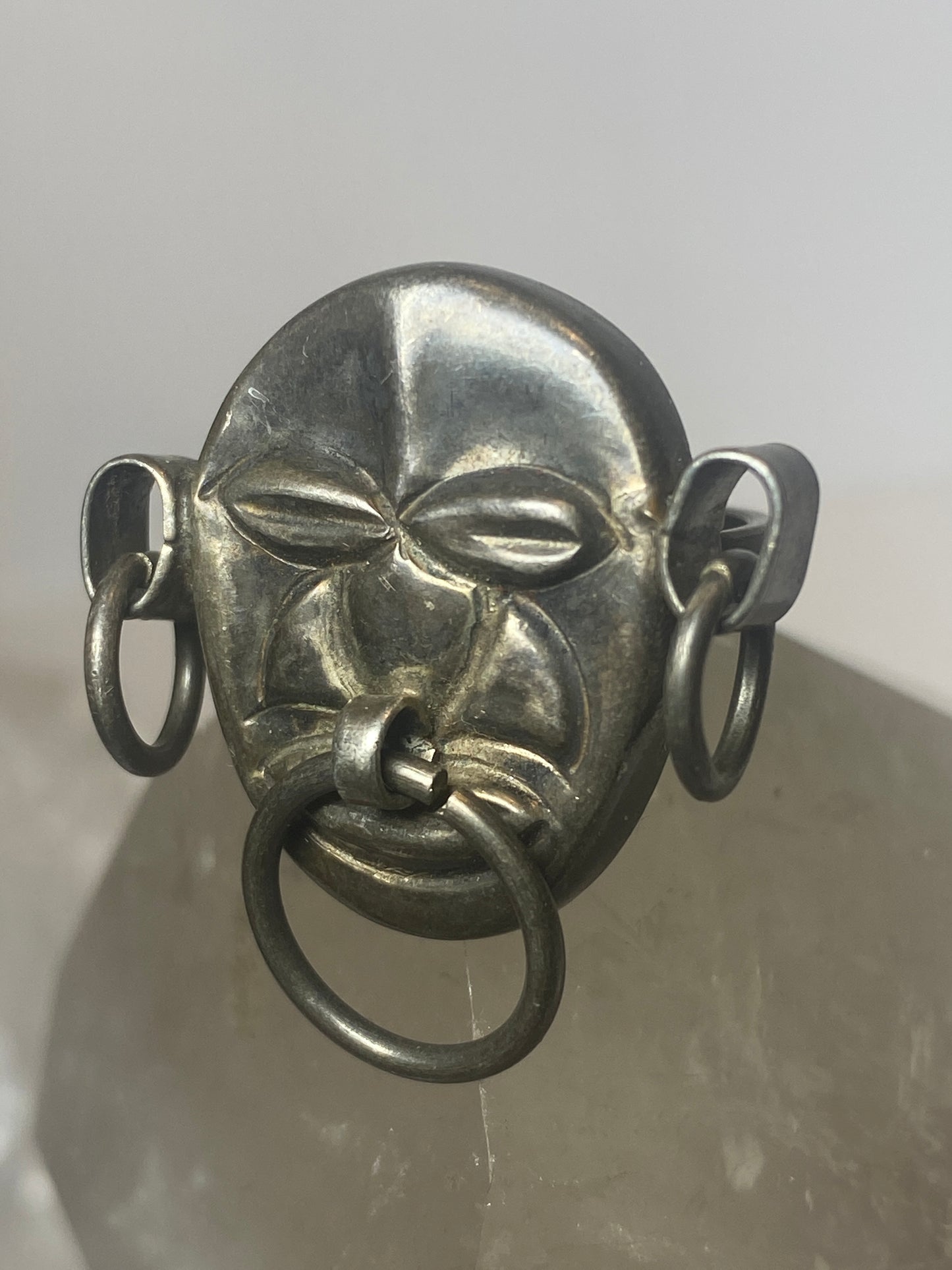Mexican face ring old mask sterling silver women