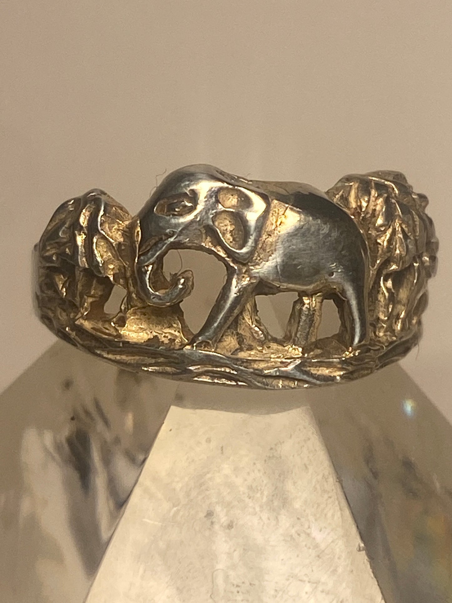 Elephant ring palm trees band sterling silver women