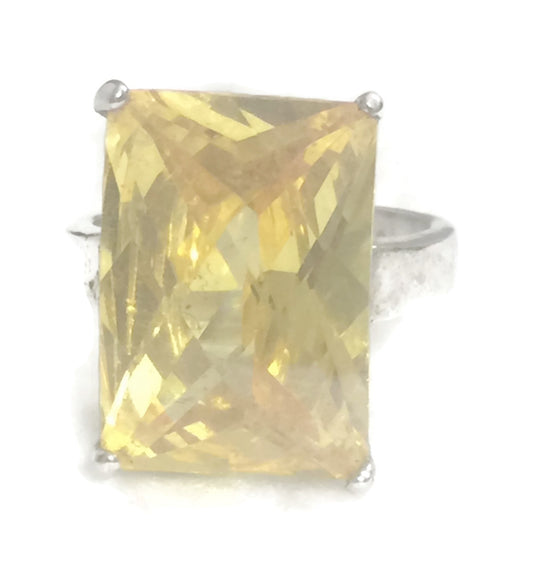 Vintage Yellow Faceted Ring Sterling Silver Size 6.75