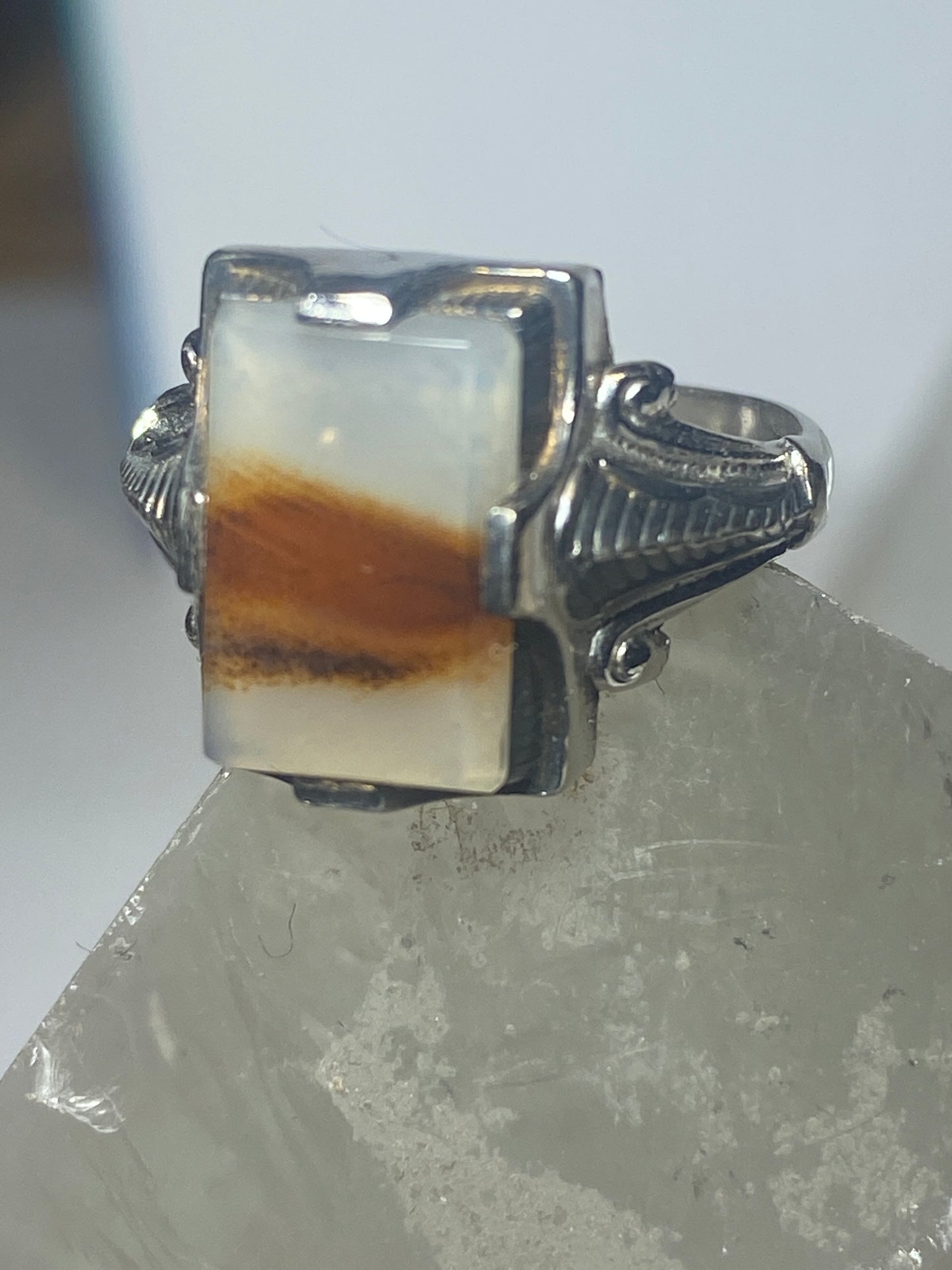 Agate ring Art Deco sterling silver women