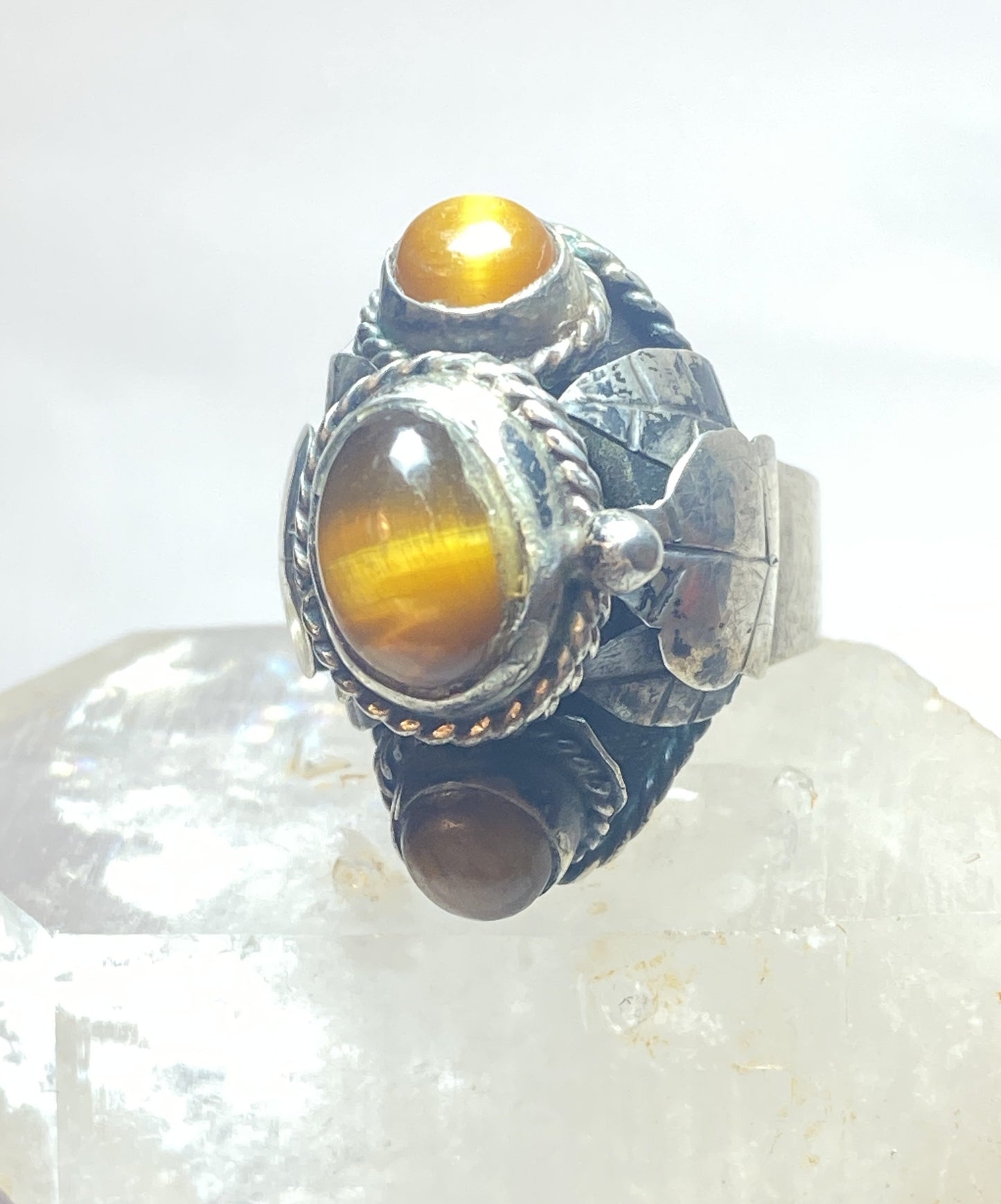 Poison ring size 8.50 Tiger Eye long  Mexico sterling silver women girls