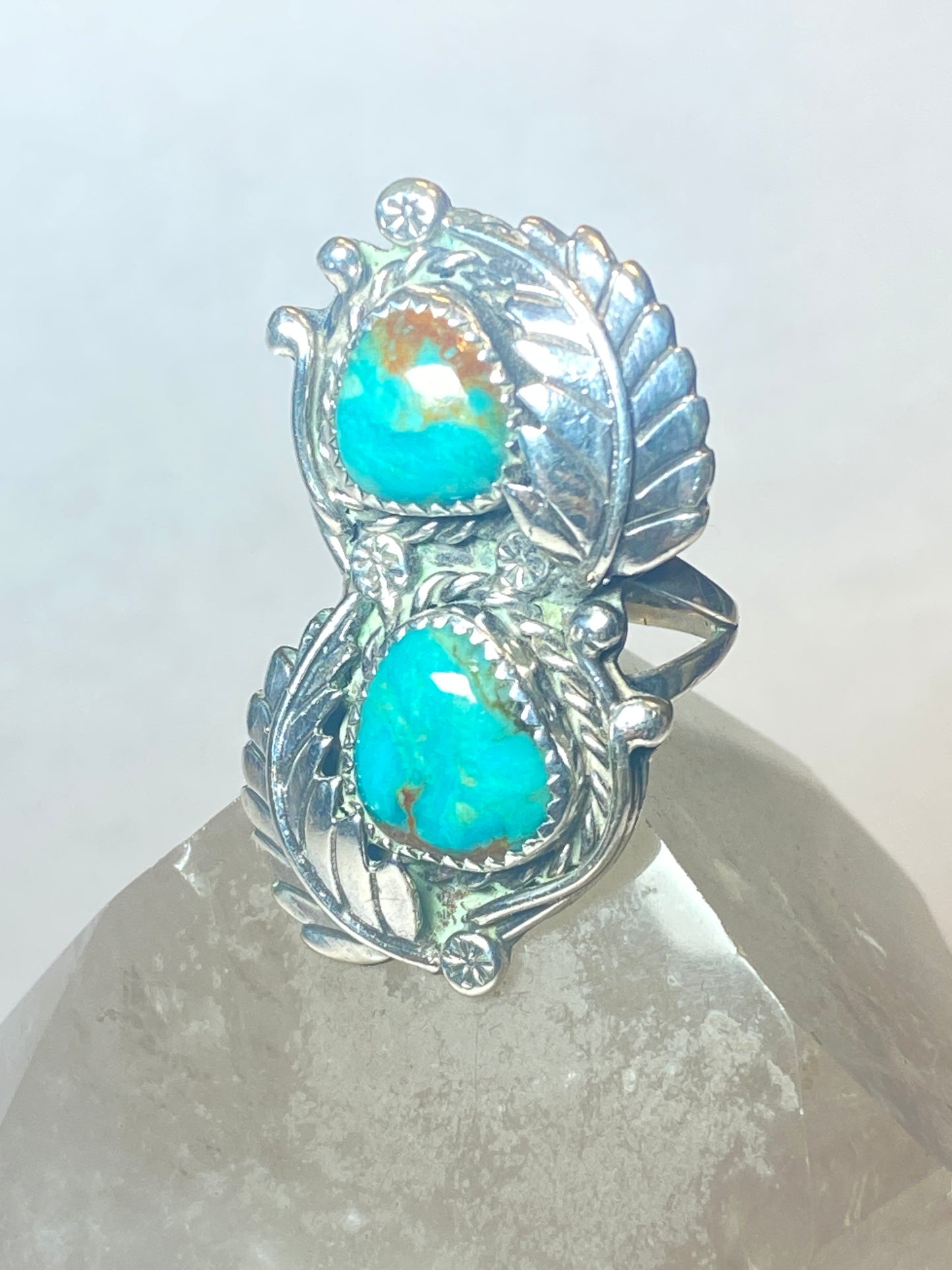 Turquoise ring Navajo long southwest sterling silver women