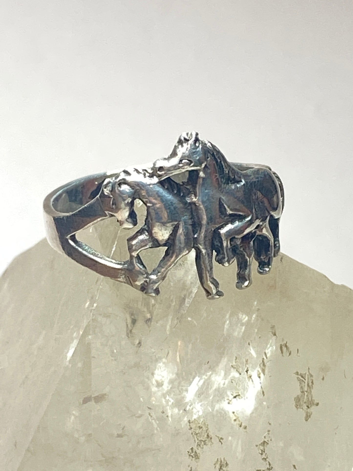 Horse ring size 7.75 southwest horses band sterling silver cowgirl  women girls