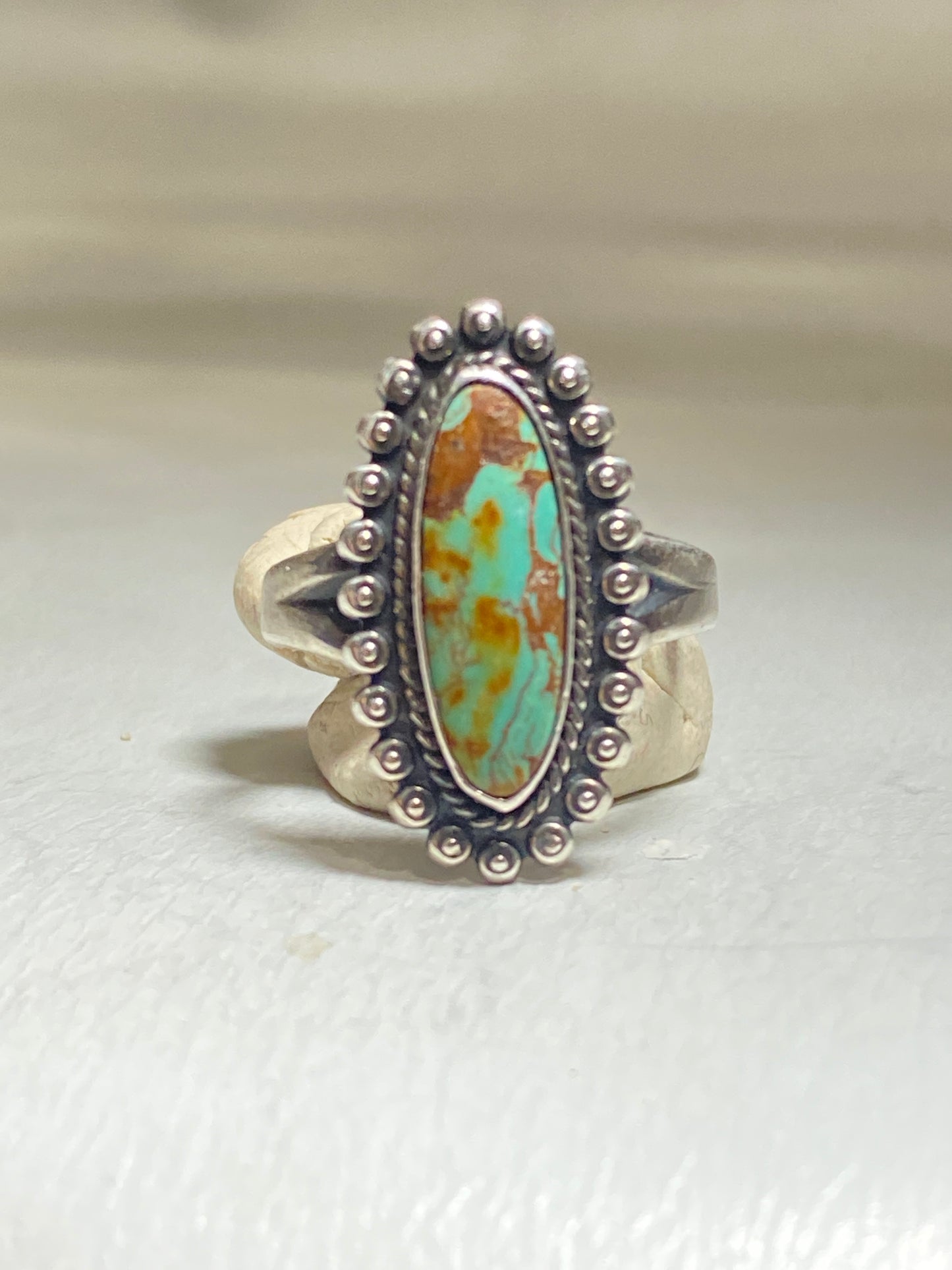 Turquoise ring Navajo long southwest sterling silver band
