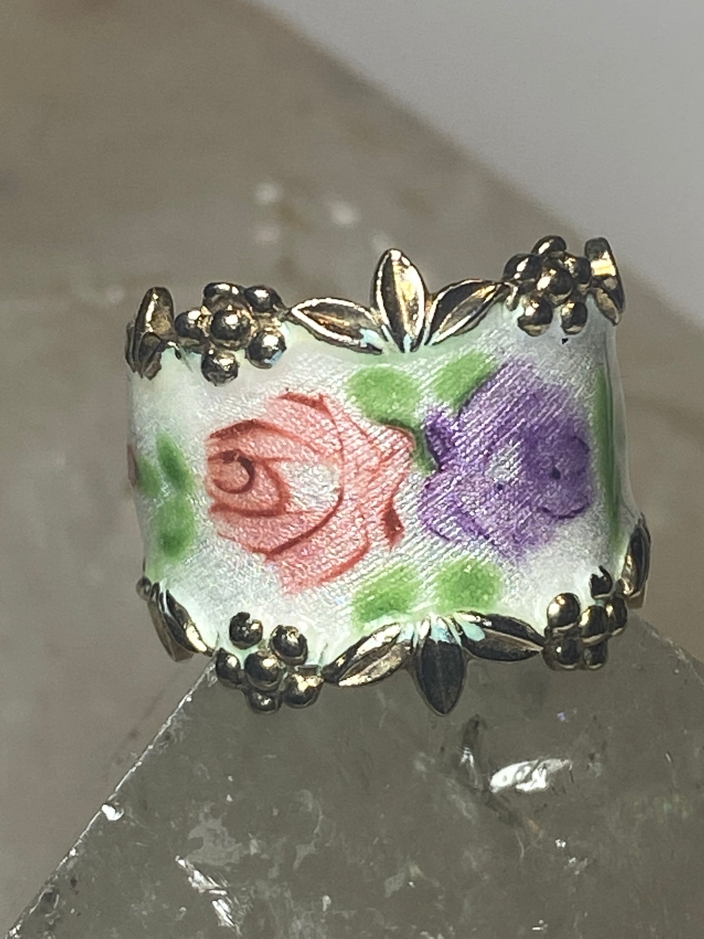 Guilloche ring  size 5.50 boho statement floral rose band sterling silver