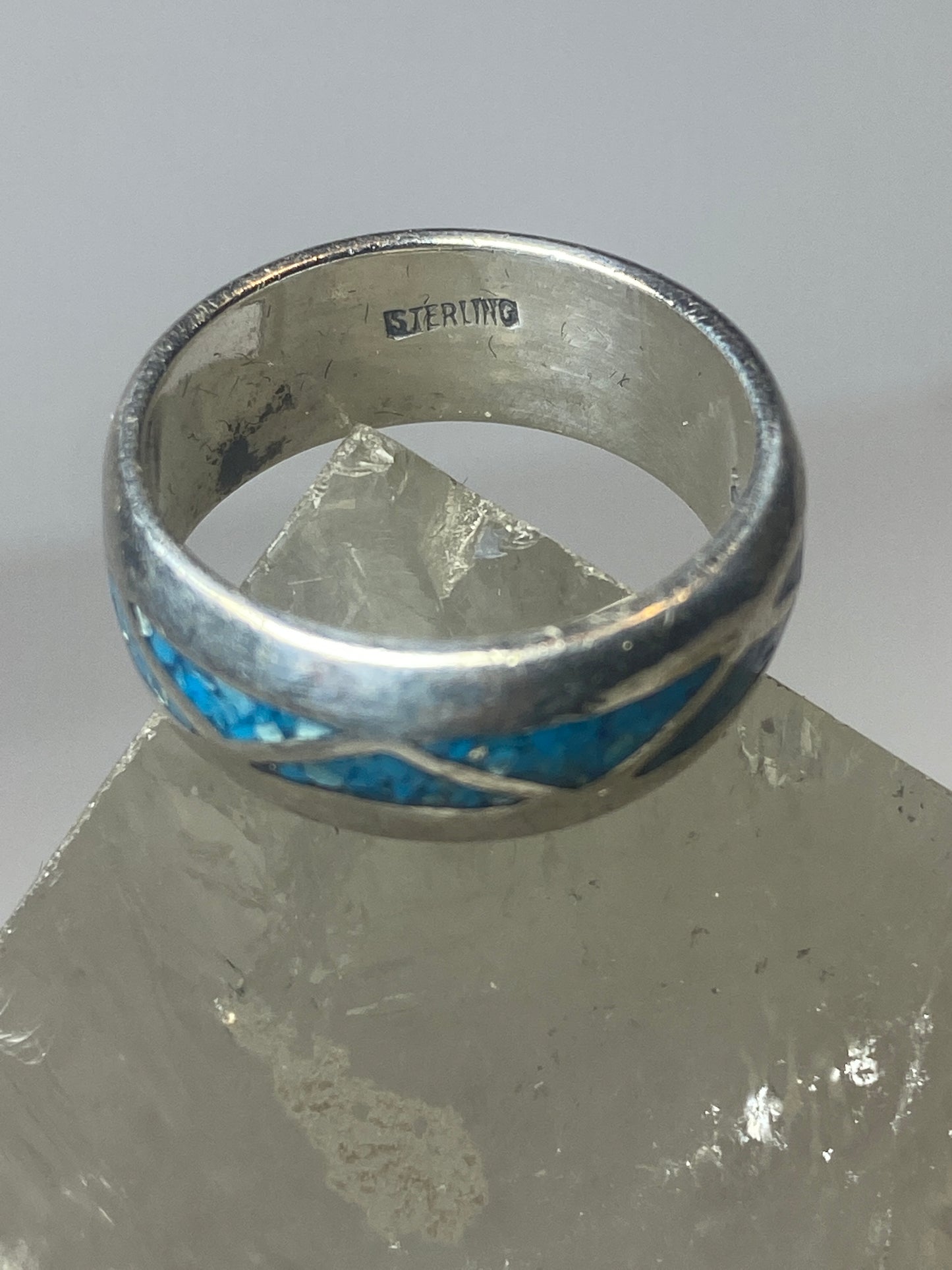 Turquoise  ring wedding band Zuni southwest sterling silver women men