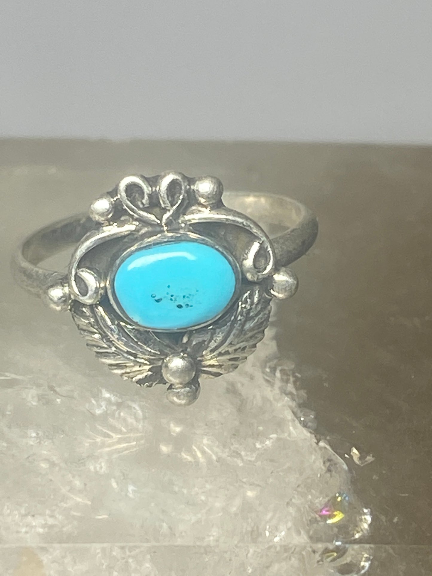 Turquoise ring leaves band southwest sterling silver women girls m