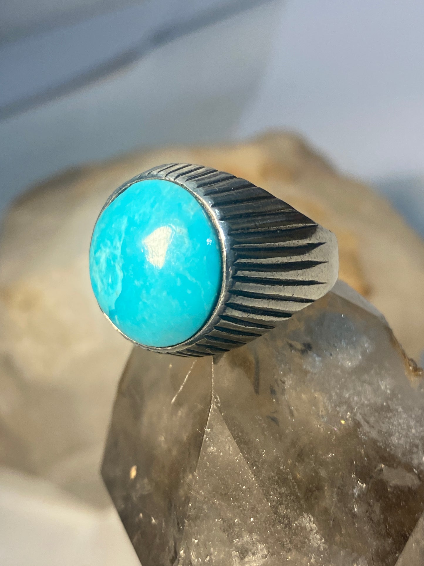 round blue stone ring southwest sterling silver women men