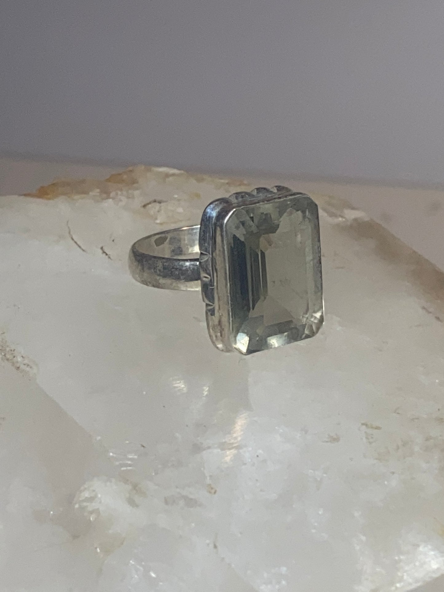 Pale Green amethyst ring size 5.75 leaves pinky band sterling silver women