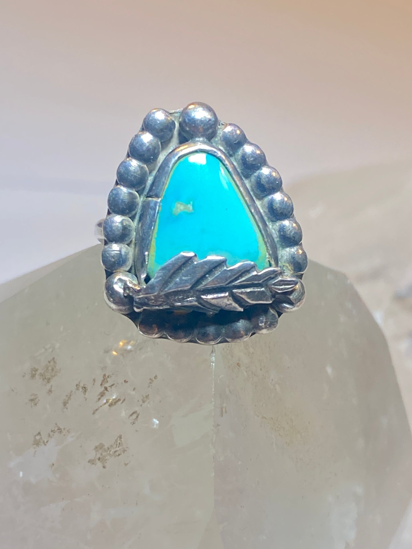 Turquoise ring size 6 feather Navajo southwest  sterling silver