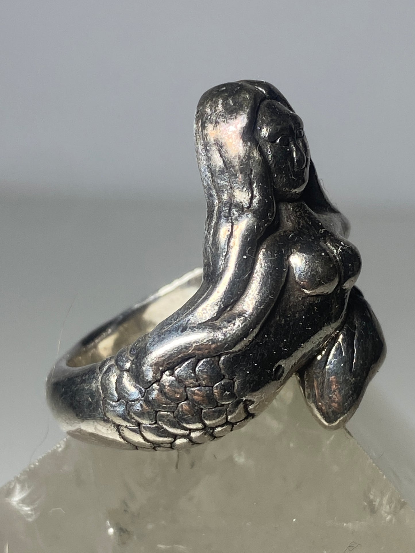 Mermaid ring figurative band sterling silver women