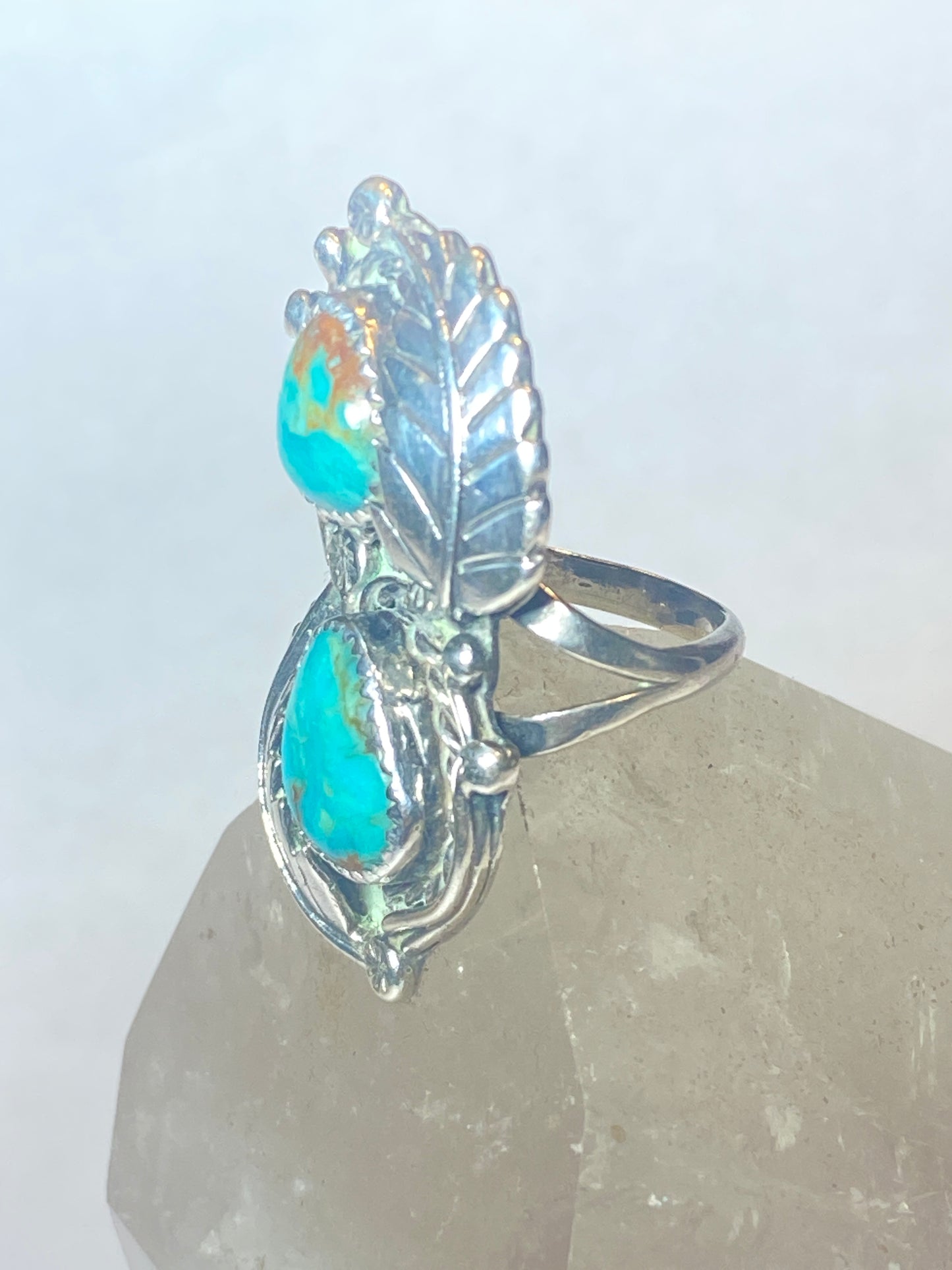 Turquoise ring Navajo long southwest sterling silver women