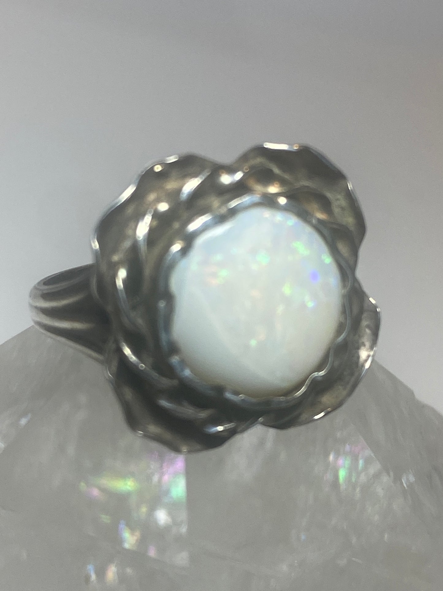 Opal ring flower band sterling silver women girls