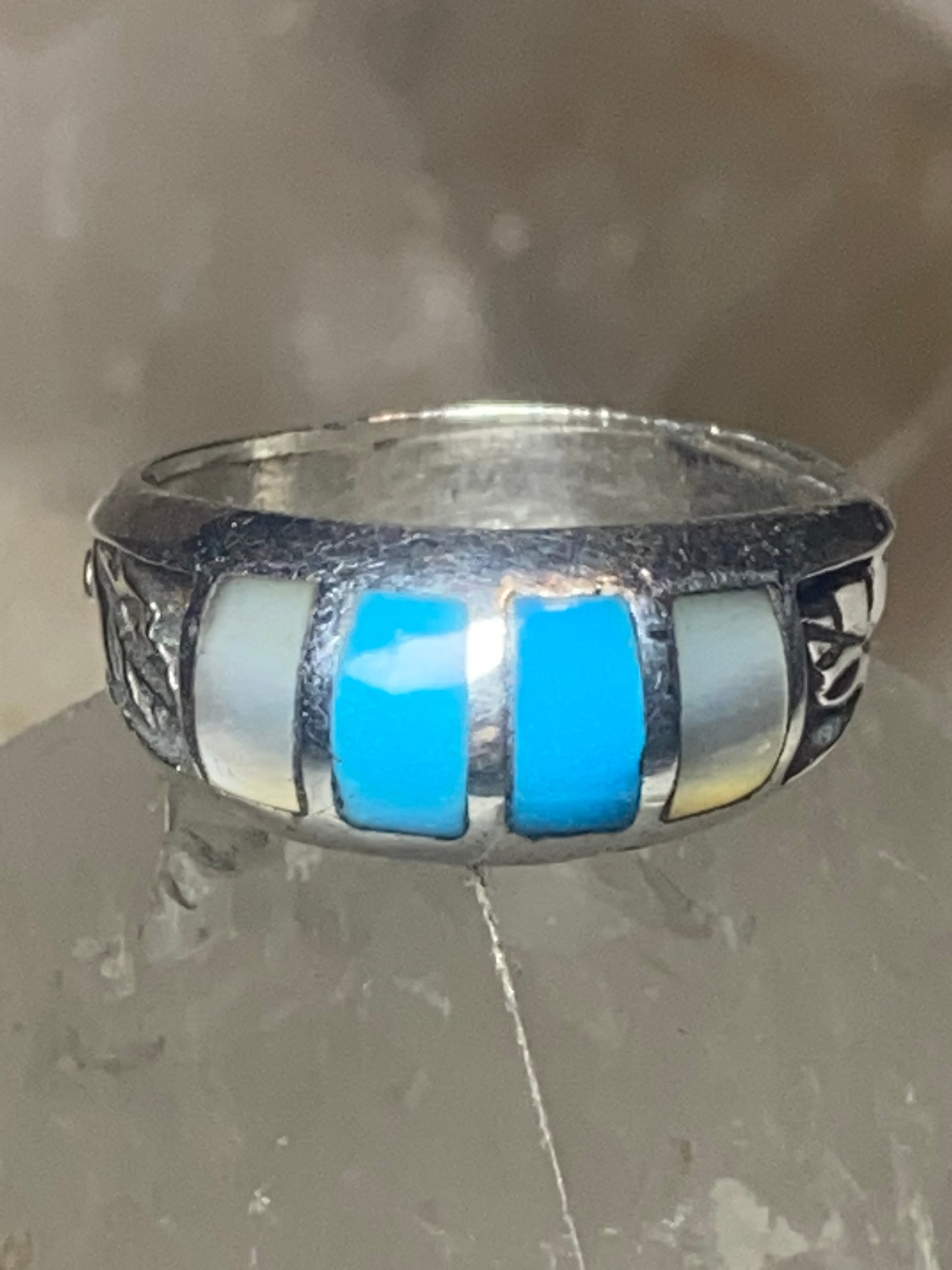 Turquoise ring size 7.75 mop southwest  band sterling silver women men
