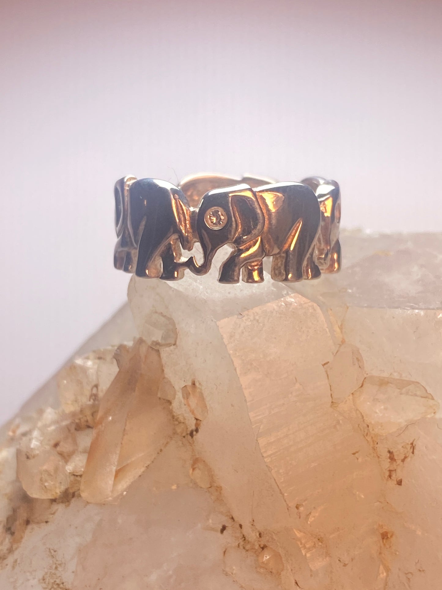 Elephant ring size 5.50 elephants band pinky crystal eyes sterling silver women girls