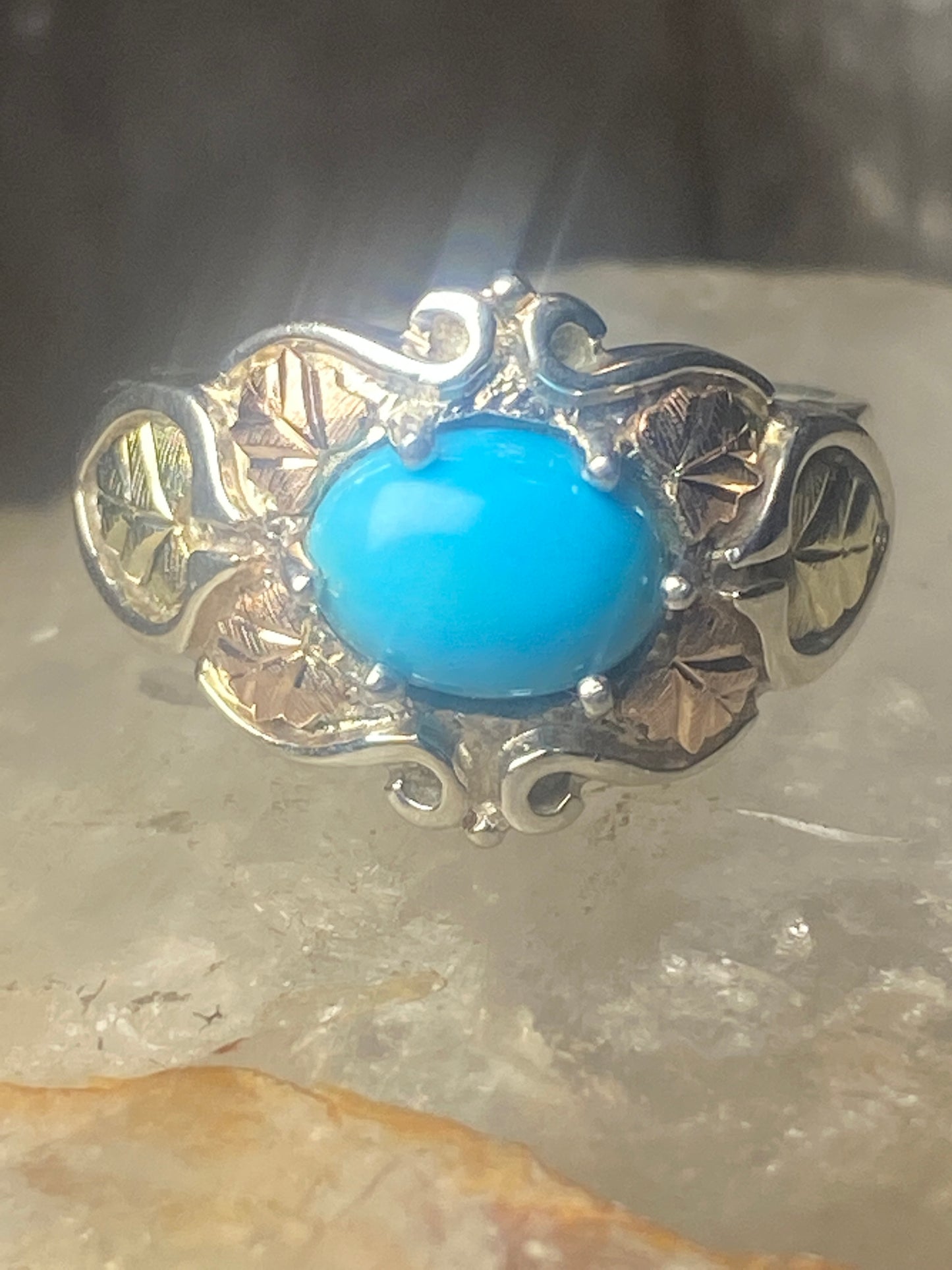 Black Hills Gold ring size 6 turquoise leaves sterling silver women girls