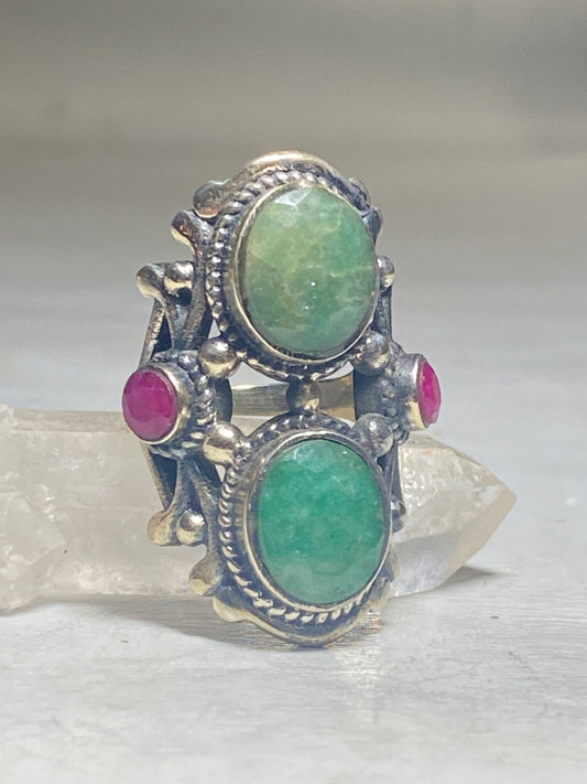 Emerald Ring size 6.50  Ruby long sterling silver women