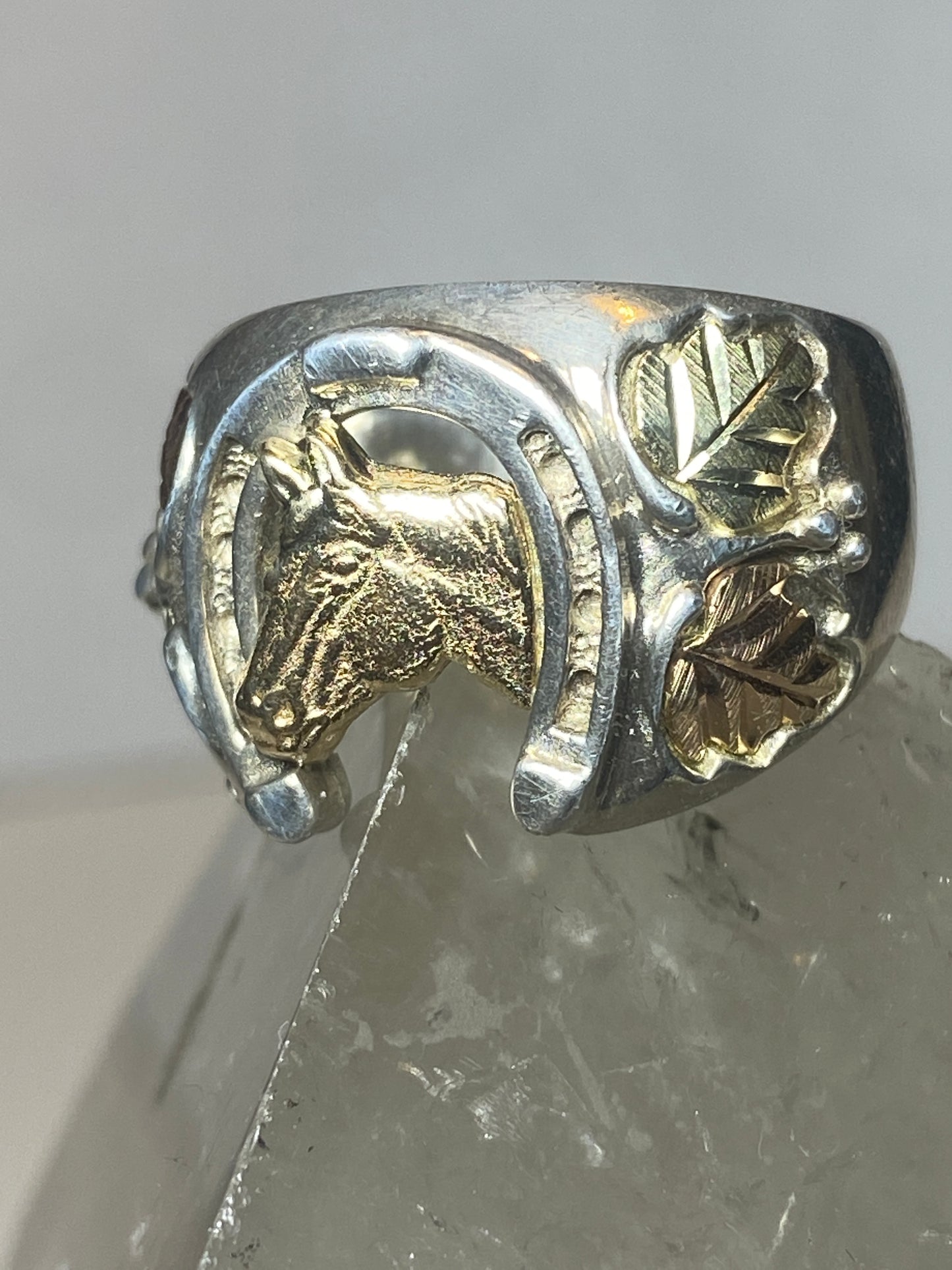 Horse ring Black Hills Gold horseshoe band leaves cowboy cowgirl sterling silver men women