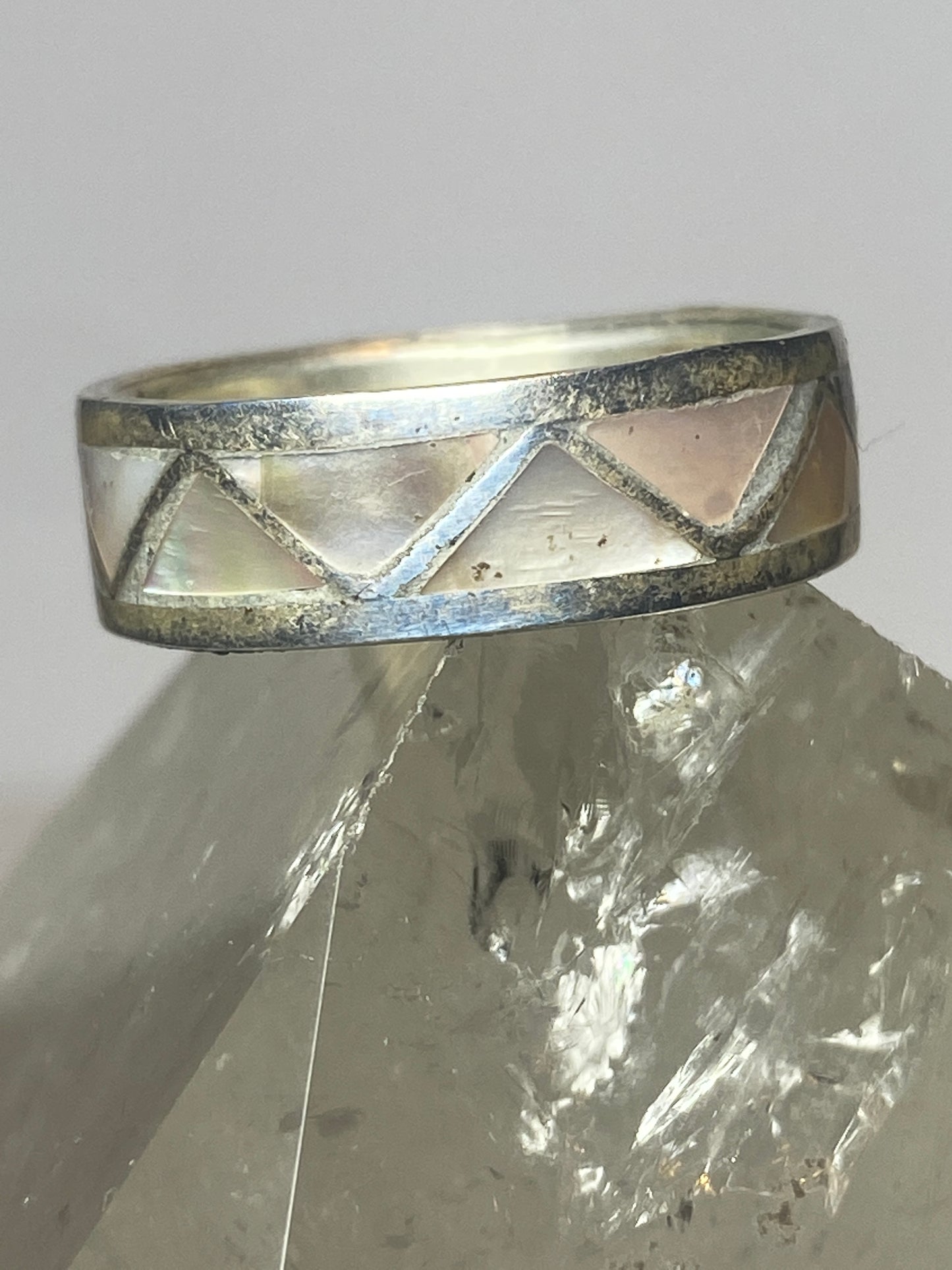 Zuni ring wedding band  mother of pearl sterling silver women men