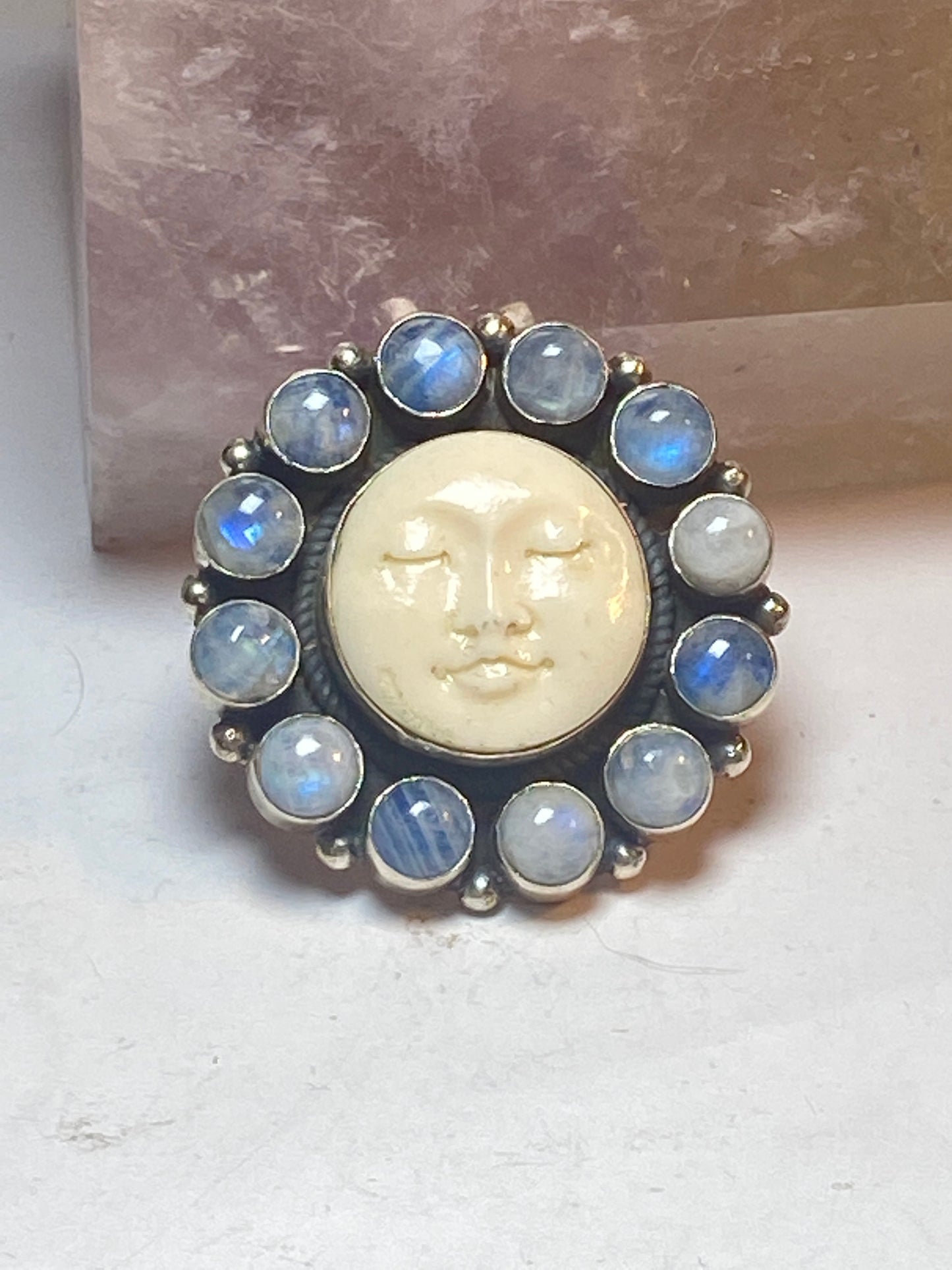 Face ring moonstone sterling silver ring women