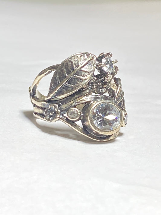 Floral ring crystal flowers band sterling silver women girls