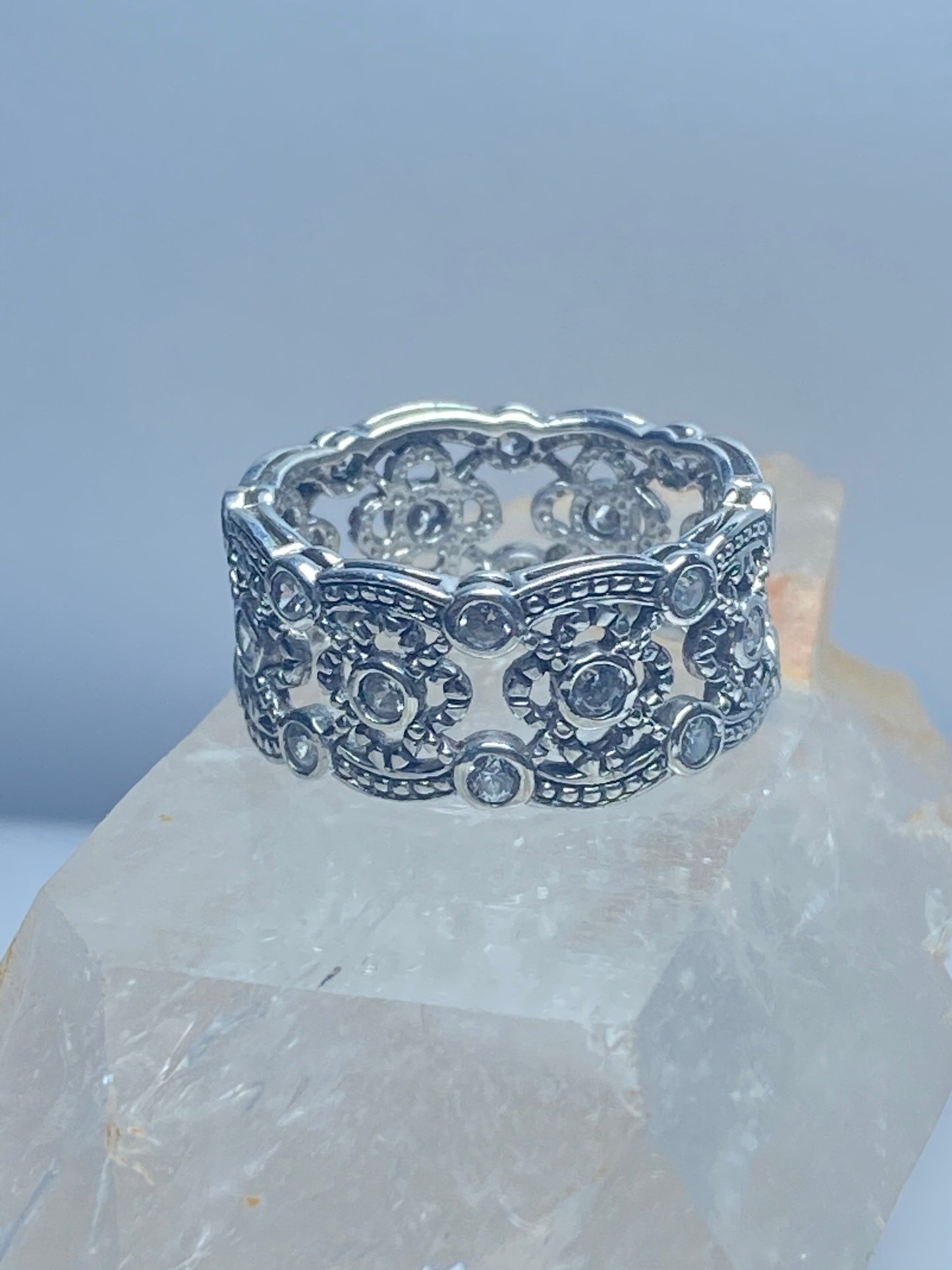 Cocktail Ring size 6.50 CZ stacker Band sterling silver women