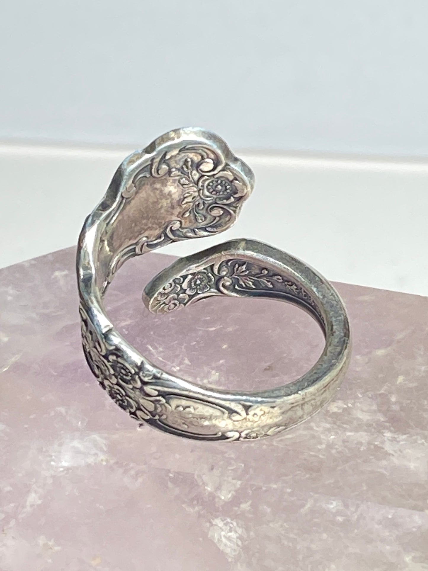 Flower spoon ring  floral band  sterling silver women girls