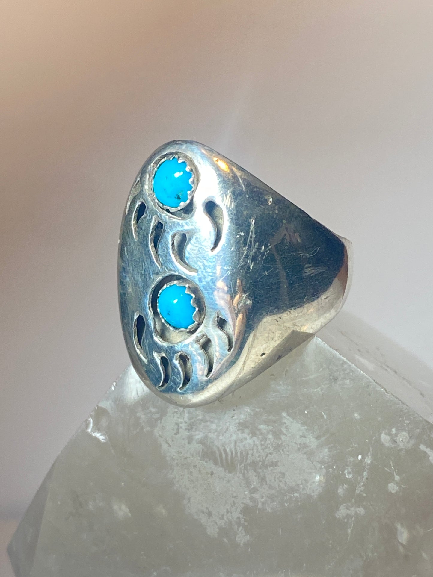 turquoise ring Navajo bear footprint sterling silver women men