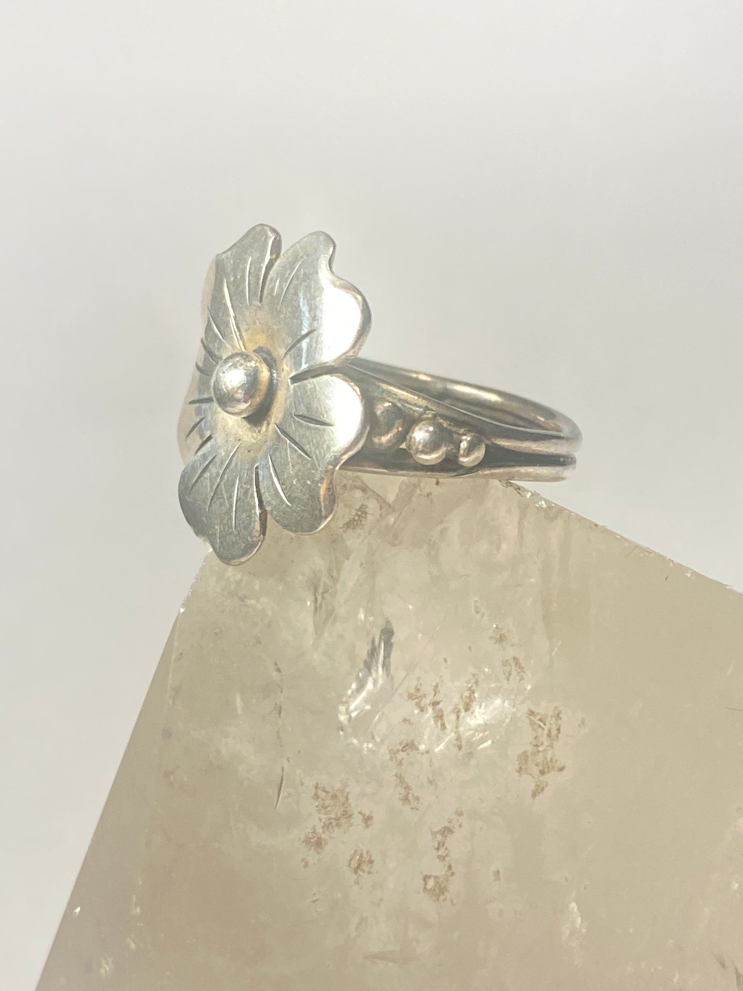 Flower ring floral band southwest sterling silver women girls signed BL