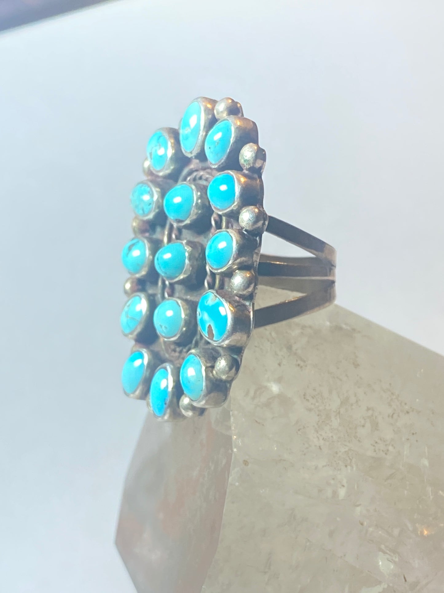 Turquoise ring big long Zuni southwest sterling  silver women