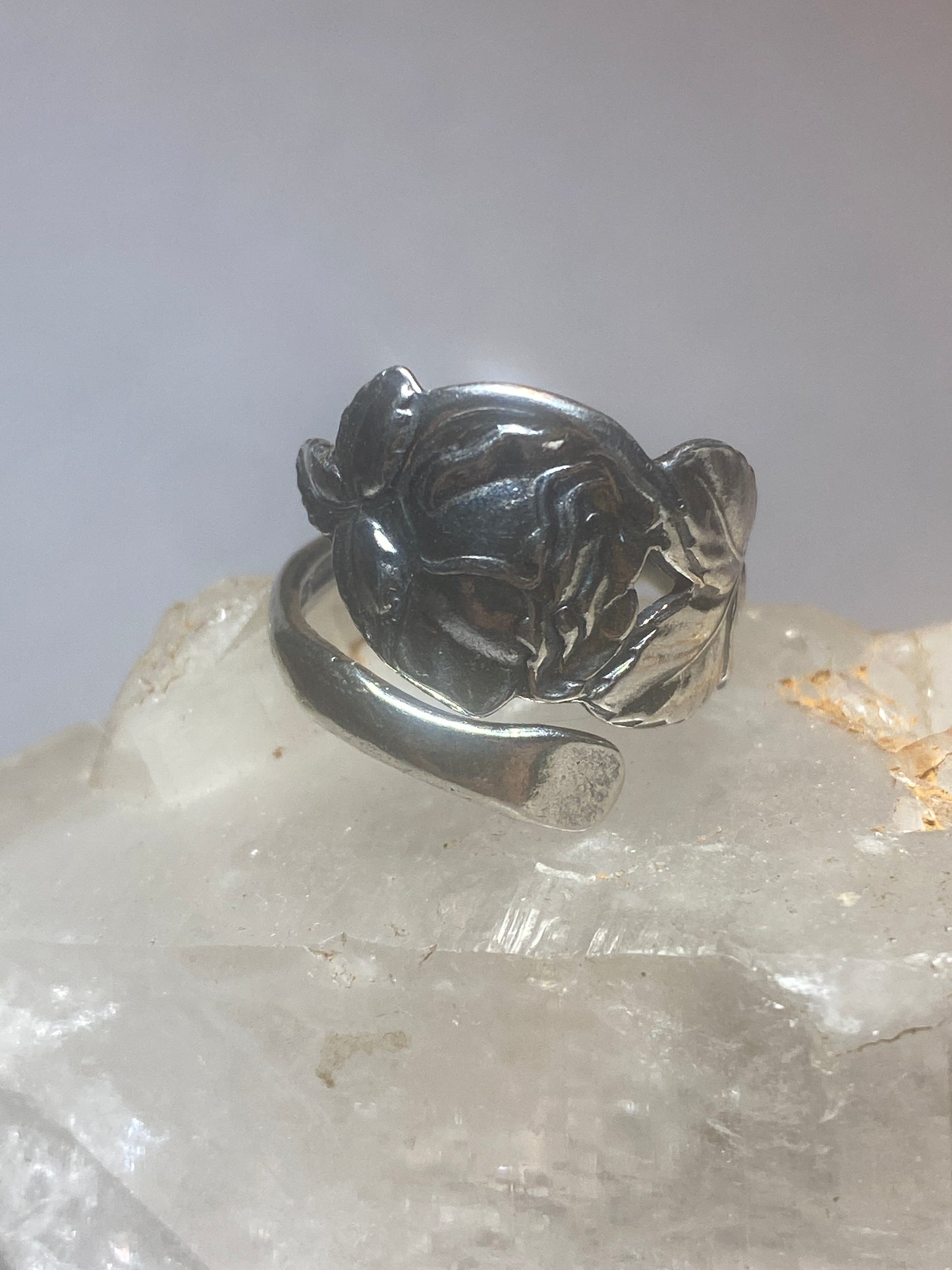 Rose spoon ring flower band sterling silver women