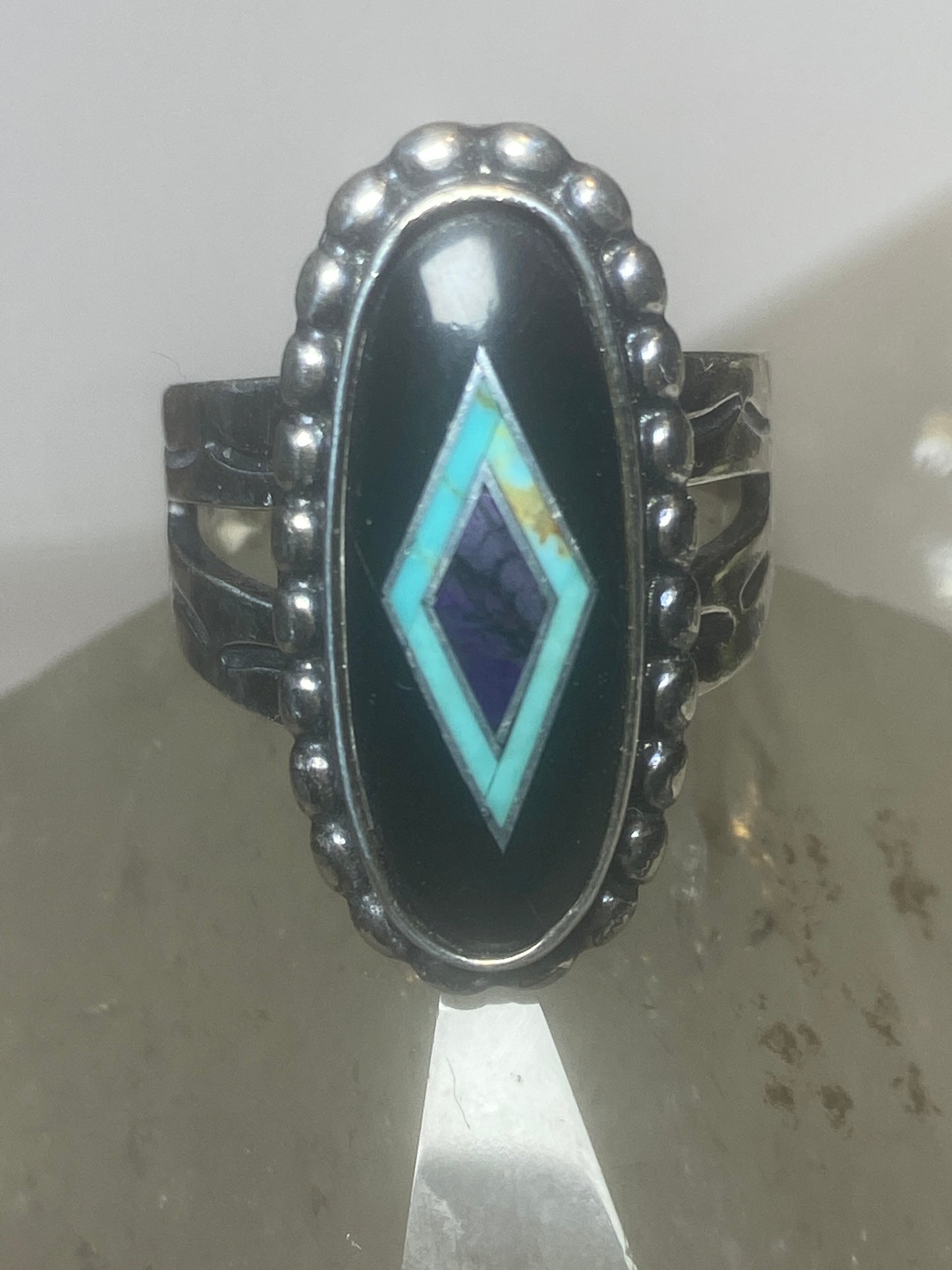 Turquoise ring onyx Carolyn Pollack Navajo sterling silver women