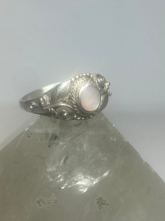 Mother of Pearl ring southwest band slender  sterling silver women  girls