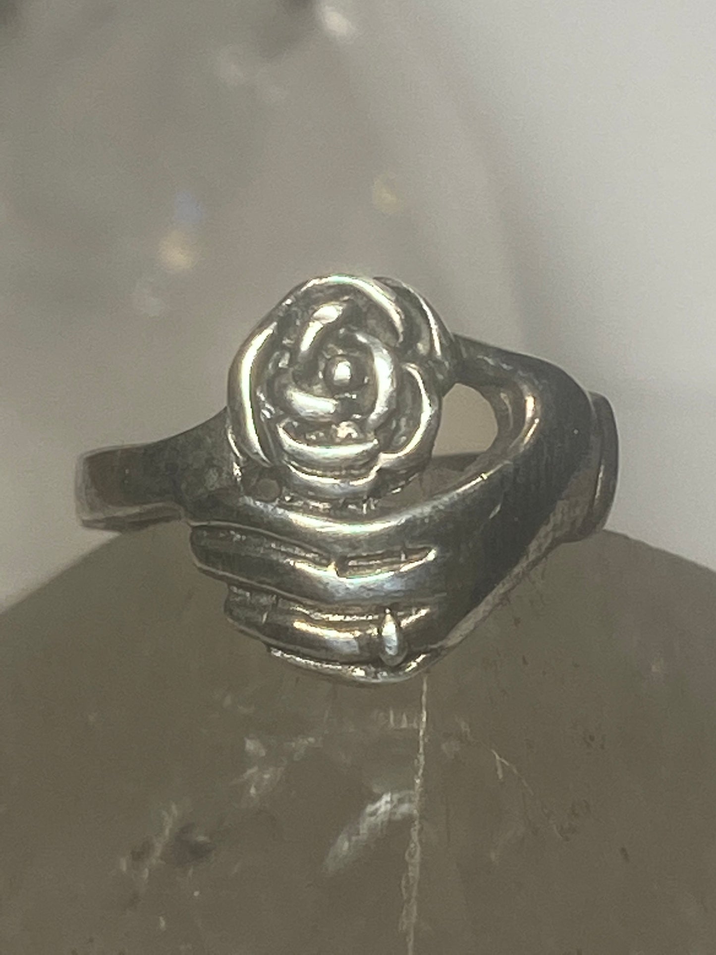 Hand ring rose pinky flower floral band boho sterling silver women girls