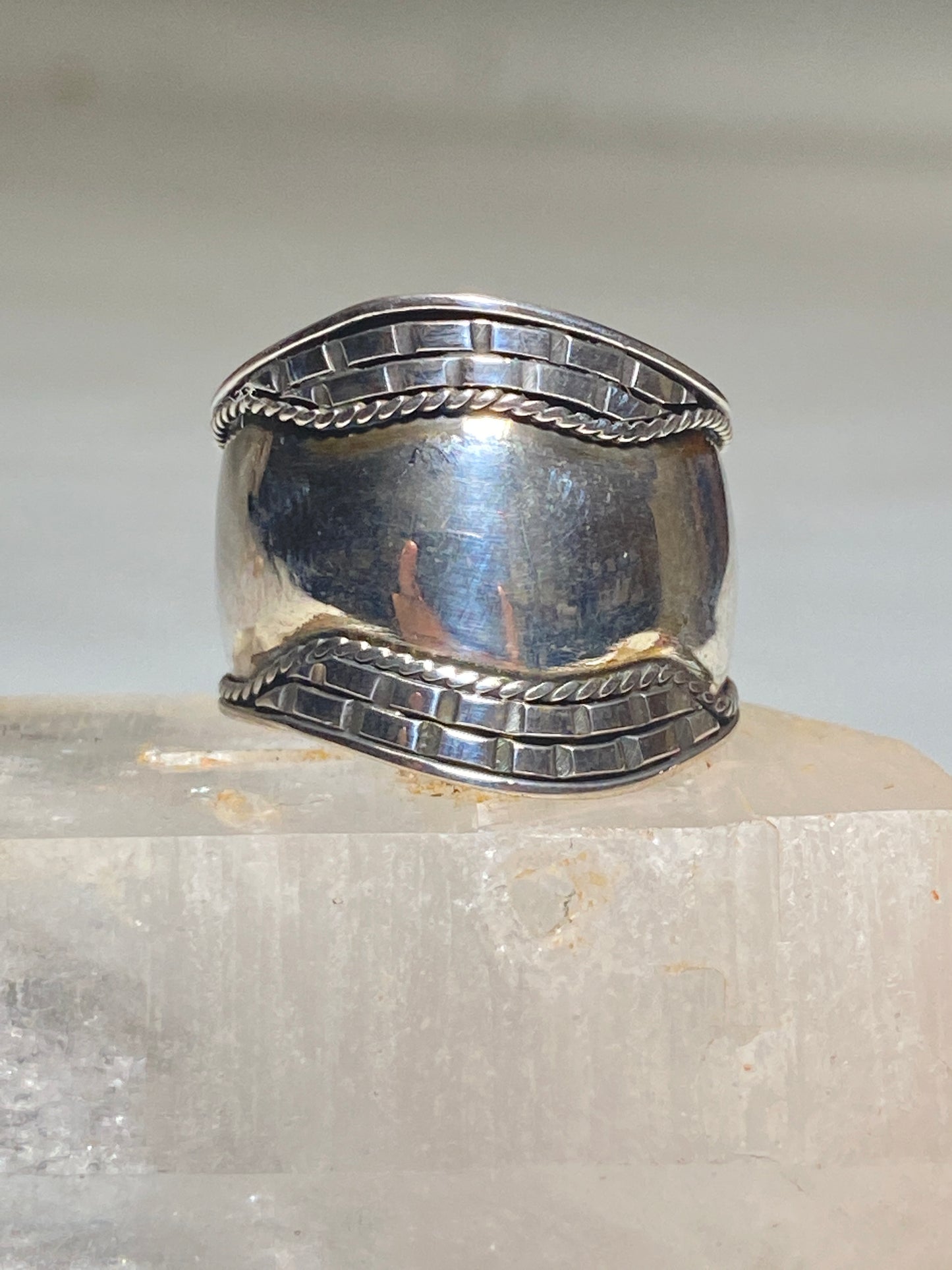 Cigar band size 7.75 brick asymmetrical design ring sterling silver women girls
