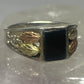 Black Hills Gold ring size 8.50  onyx leaves band sterling silver women men