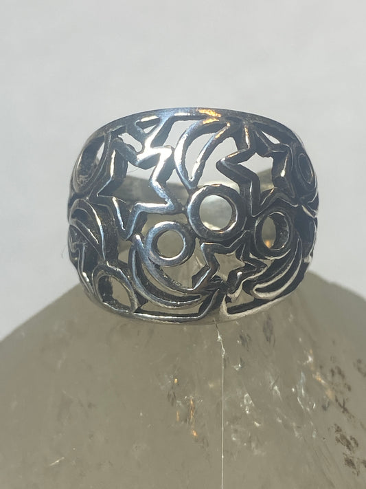 Stars ring sterling silver cigar band women girls