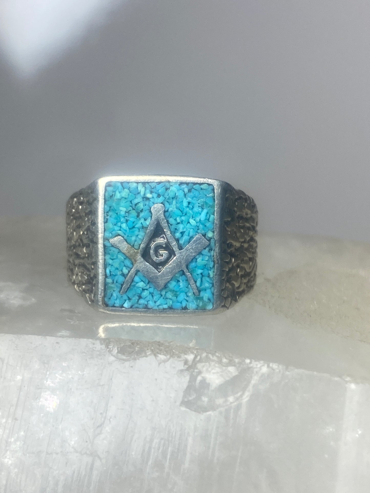 Masonic ring size 9.50 southwest turquoise chip band sterling silver women men