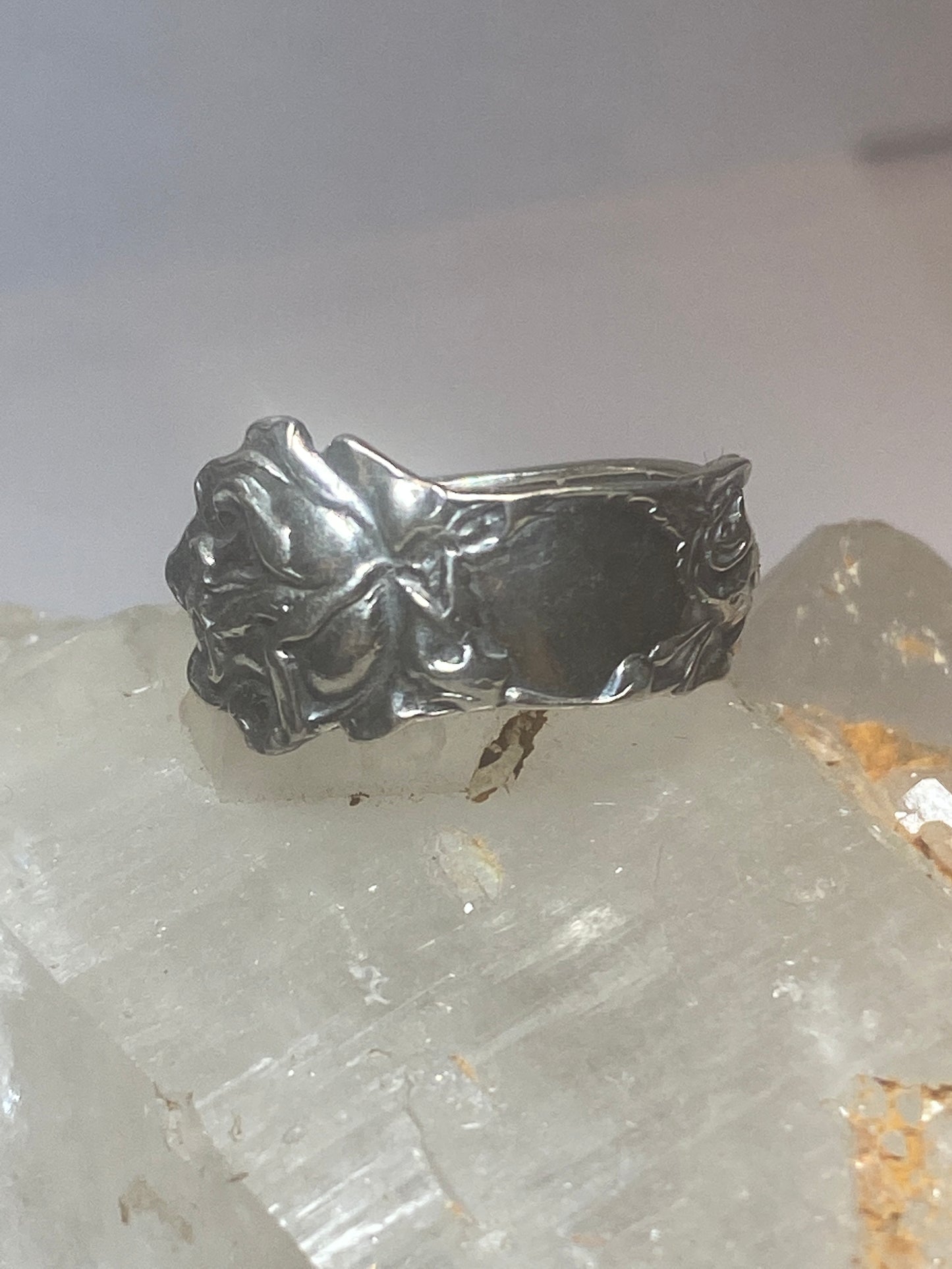 Rose spoon ring flower rose floral band sterling silver women girls